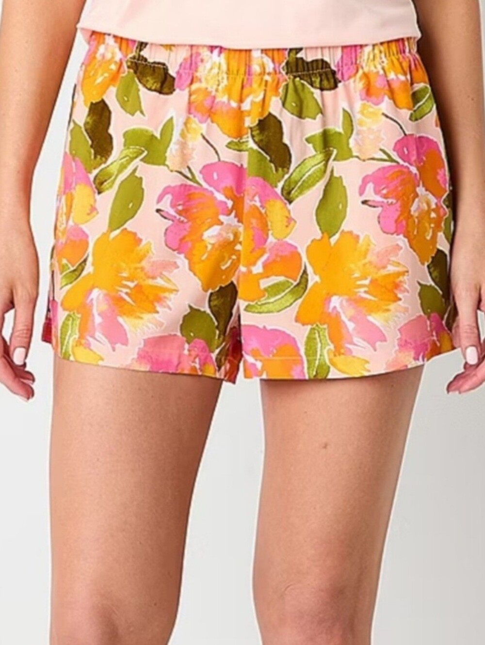 Sleep+Chic Rayon/Lyocell Floral Pull On Elastic-Waist Shorts Pink/Orange XXL